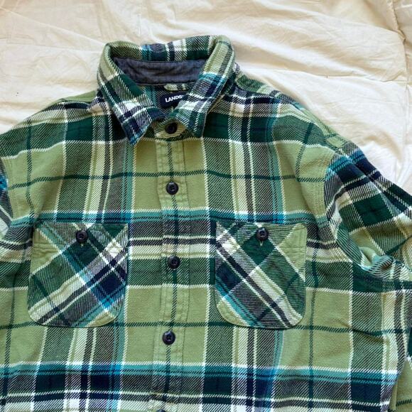 Lands end Heavyweight green flannel shirt sz L button up heritage country casual - Picture 5 of 8